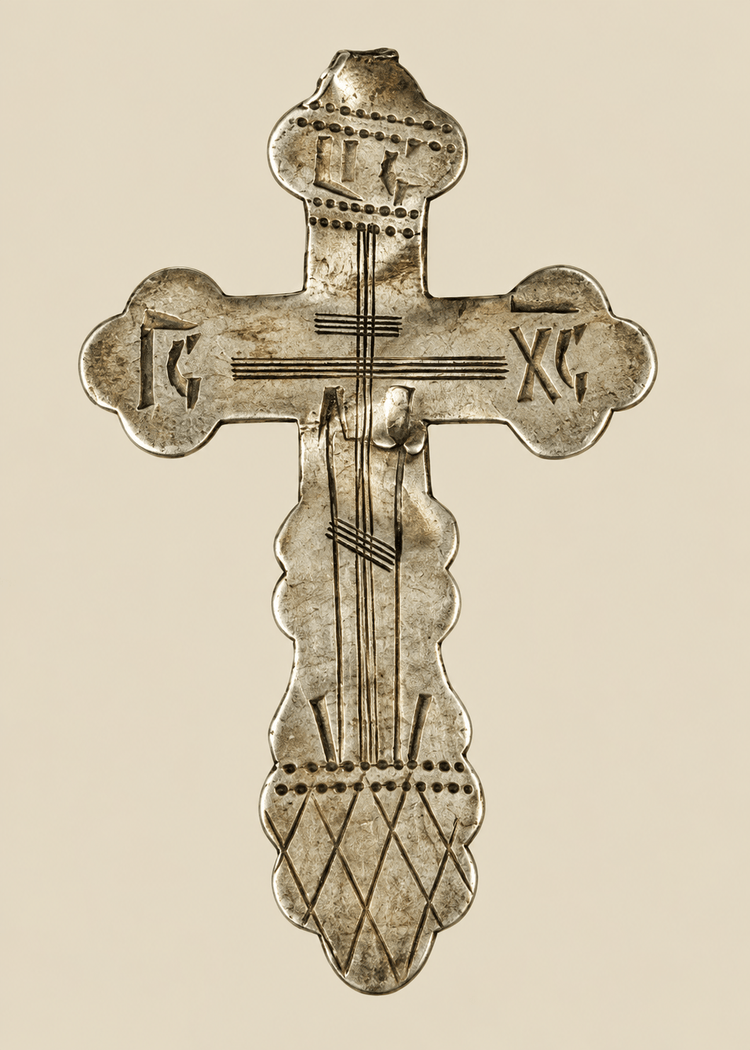 Orthodoxe russe | Croix de dévotion | Argent 84 gravé à la main | Vers 1870-1900