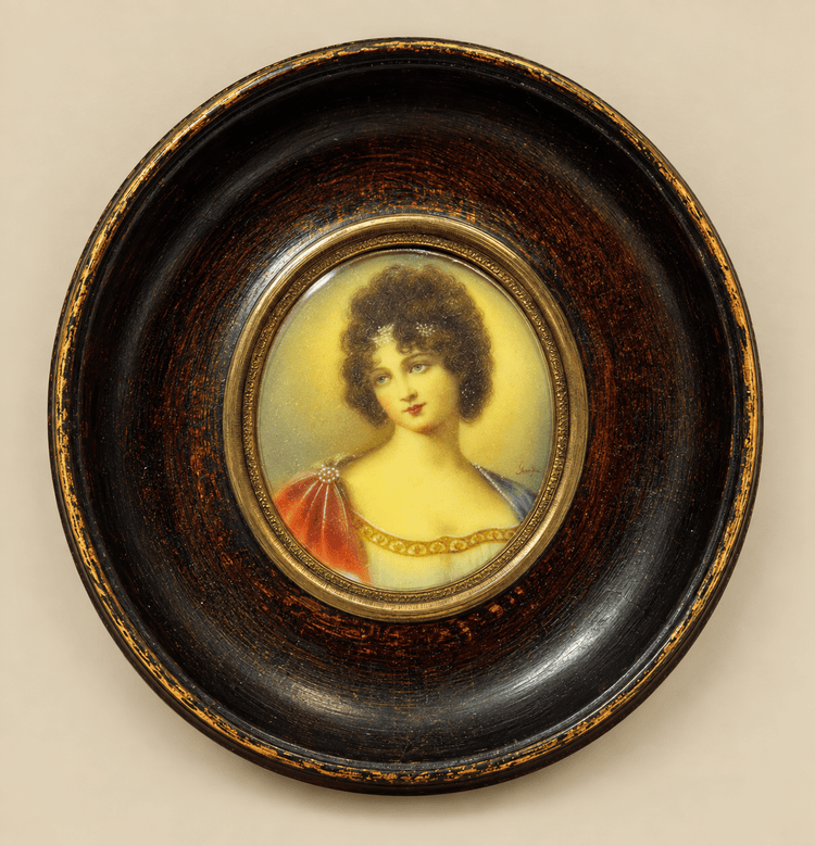 Miniatura Madame Récamier (según François Gérard) | Gouache sobre marfileña | Finales del siglo XIX y principios del XX