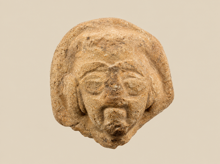 Tête en terre cuite du Proche-Orient ancien | Fragment d'homme barbu à la coiffure définie | Circa Ier millénaire avant notre ère