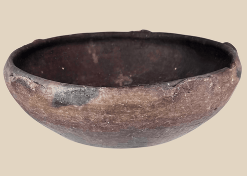 Ancient Pre-Columbian terracotta bowl with raised rim lugs and dark burnished surface