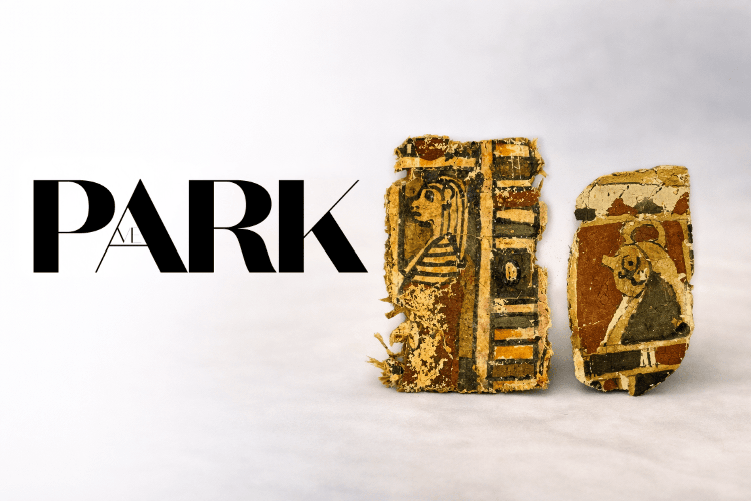 Ancient Egyptian painted papyrus fragments featured in Park Magazine article highlighting Relic & Rarity antiquities collection