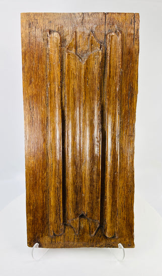 16th-century hand-carved Gothic oak architectural panel with trefoil and pointed arch motifs