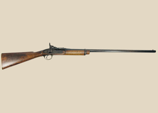 Antique British Snider-Enfield Pattern 1853 Mark II service rifle, dated 1864, breech-loading conversion, steel and brass fittings, walnut stock with Victorian-era military patina, non-firing collectible