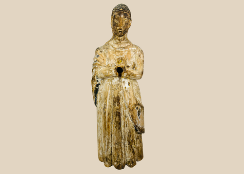 18th-century Spanish Santos carved wooden devotional figure with aged patina