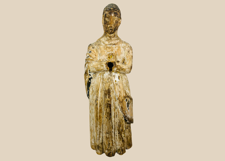 18th-century Spanish Santos carved wooden devotional figure with aged patina