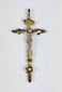 Antique silver crucifix pendant, circa 1780–1820, with sculpted Christ figure, INRI inscription, baroque-inspired detailing, and remnants of gilding. Southern European devotional piece used in Catholic ritual and personal devotion.