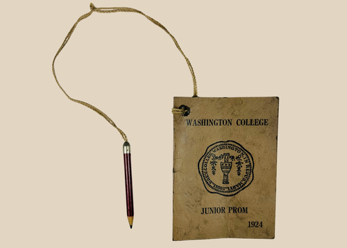 1924 Washington College Junior Prom dance card booklet with original miniature pencil attached by cord