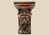 Antique 19th-century European wooden corbel, hand-carved with a grotesque crowned face featuring a prominent mustache and ornamental details. Dark natural patina, Gothic-inspired design, and architectural functionality. Serves as both structural support and decorative element, reflecting historic woodcarving traditions and Gothic revival aesthetics.