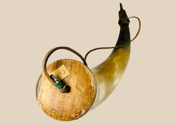 North American | Frontier Powder Horn with Original Strap & Wood Plug | Circa 19th-Century