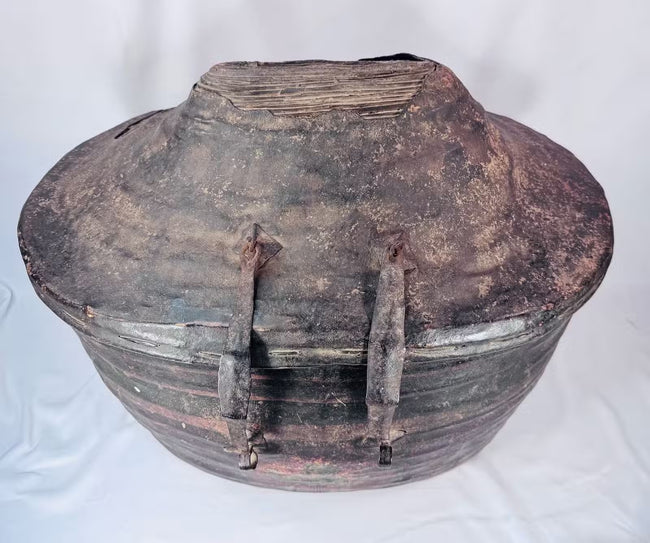 Geometric painted decoration on Tibetan or Nepalese traveling basket