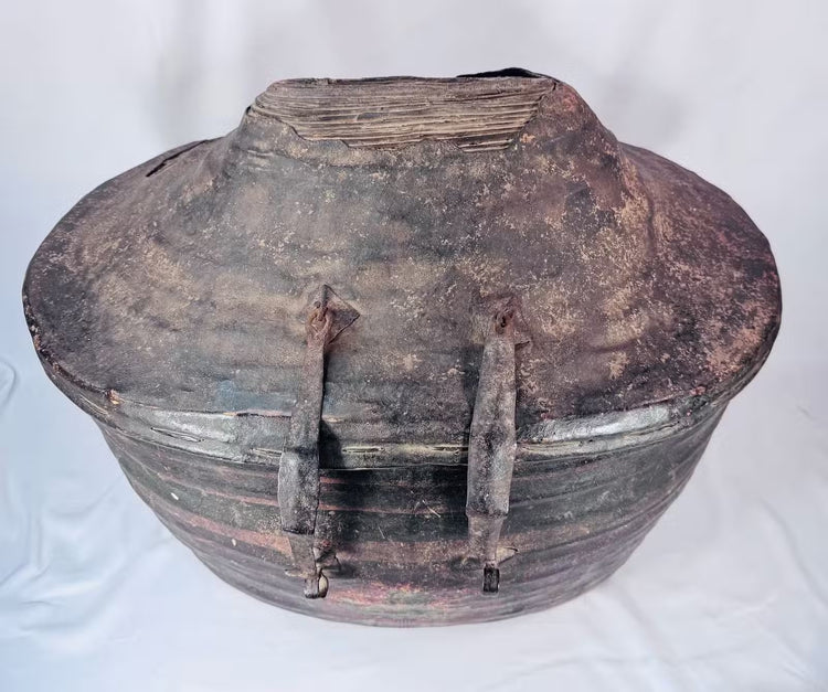 Geometric painted decoration on Tibetan or Nepalese traveling basket