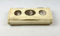 19th century carved bone snuff box featuring three antique portrait photographs and brass hinges