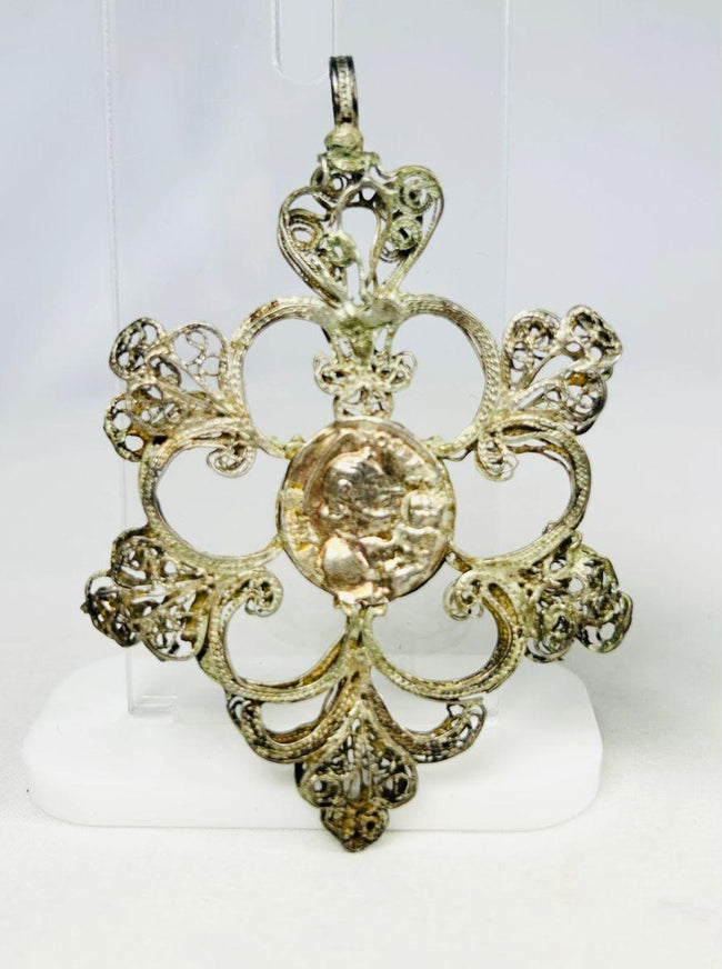 Italian or Spanish silver filigree pendant featuring Christ portrait