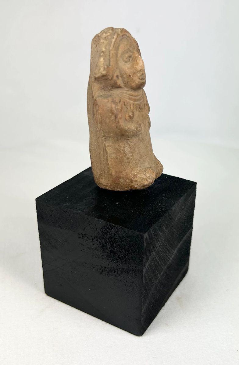 Pre-Columbian Veracruz culture terracotta figurine with headdress and ceremonial adornment