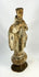 Spanish Colonial Latin American santo figure in carved wood, featuring a frontal stance and original integral base.