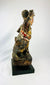 Antique Chinese Buddhist guardian figure Wei Tuo, carved and painted wood with traces of pigment, mounted on black display base.