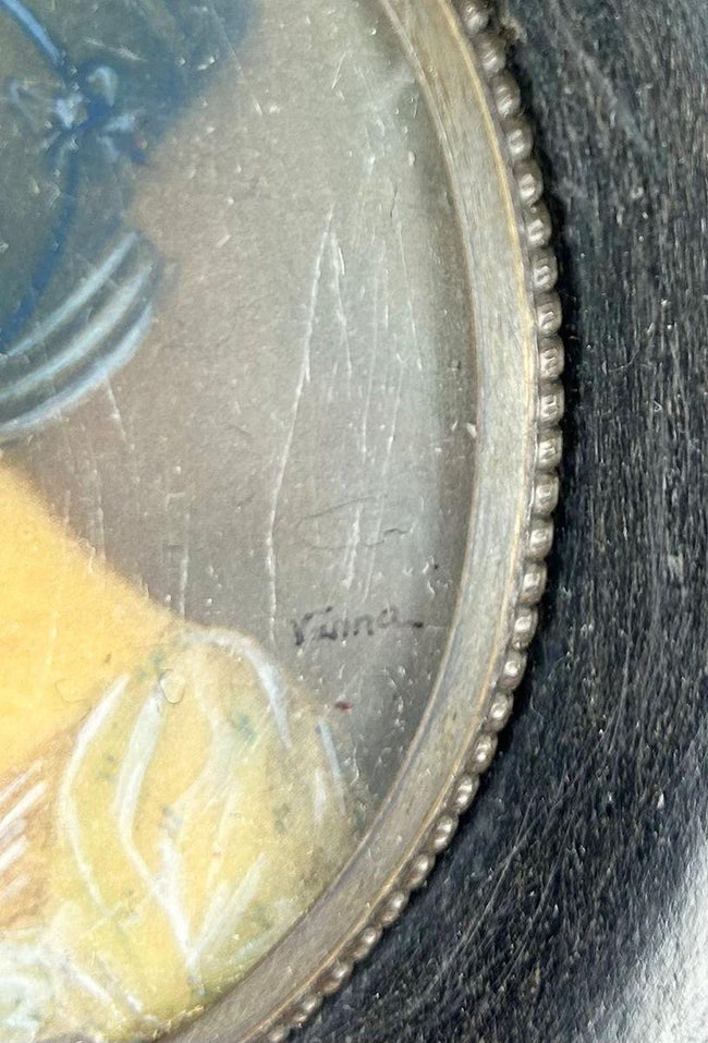Museum-style display of a European 19th-century portrait miniature