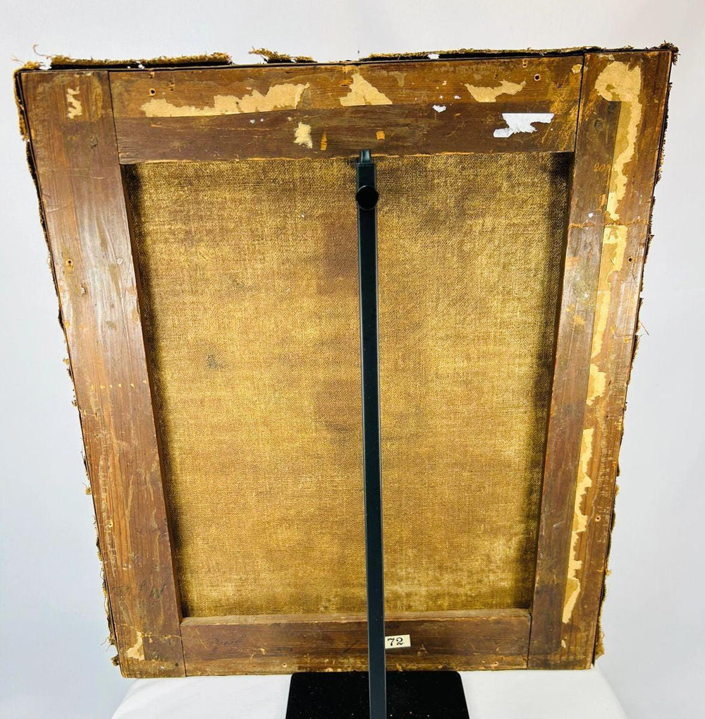 Historical portrait of a woman in fine attire, painted in Dutch/German style, golden and warm tones, worn canvas with minor paint loss and antique character.