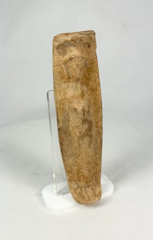 Side profile of a Roman terracotta fertility figurine used in household ritual