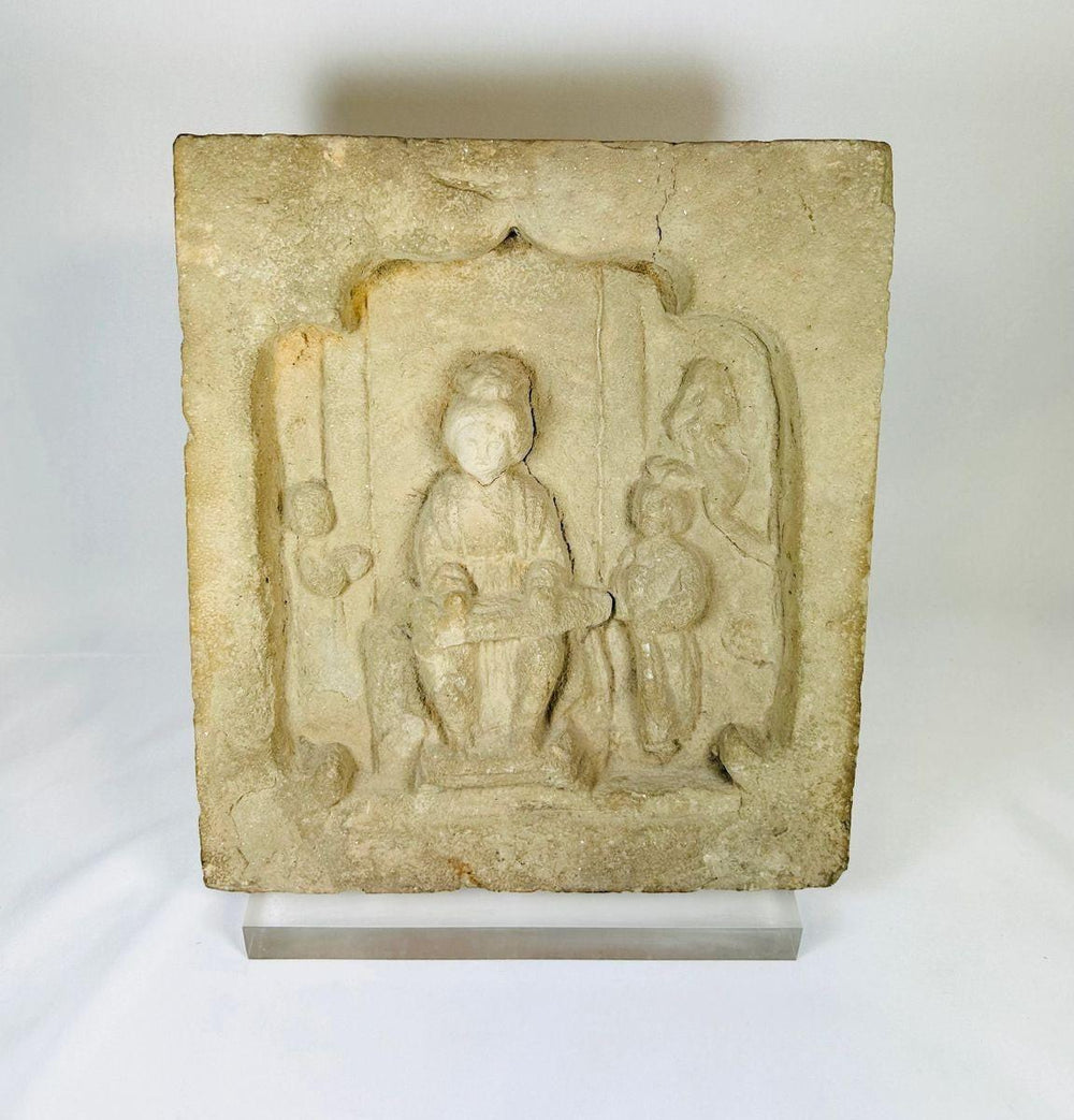 Antique Ming Dynasty brick finely carved domestic and musical scene