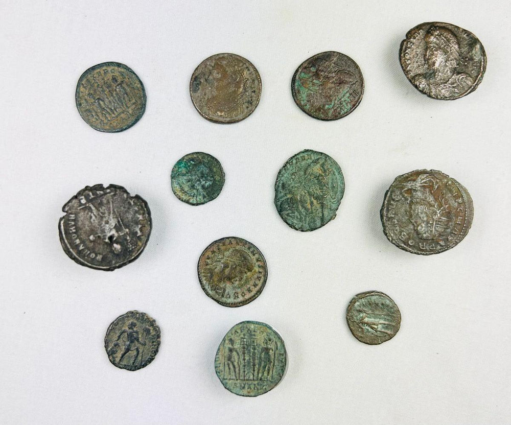 Authentic 12 Roman bronze coins from archaeological find