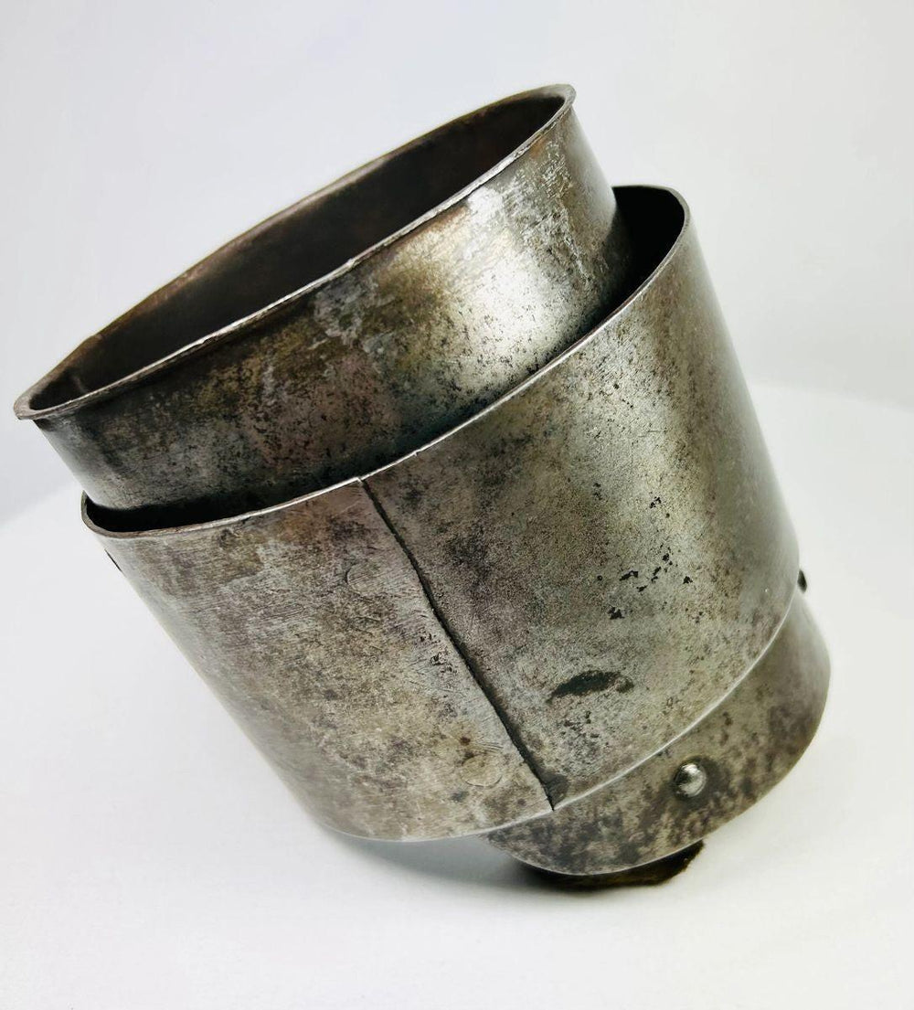 Heavy 17th century steel arm armor with reinforced bands and beveled edges