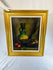 Framed mid-20th century still life oil painting of fruit and vase, rich colors, detailed brushwork