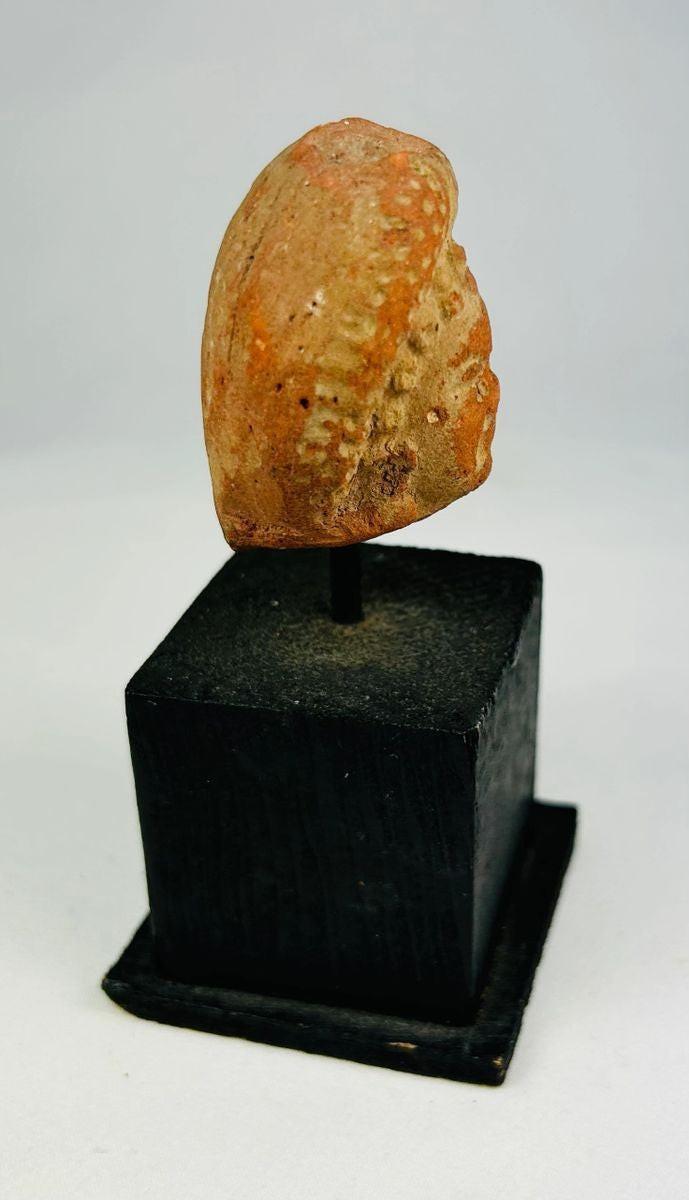 Detailed view of ancient terracotta head from Pre-Columbian civilization