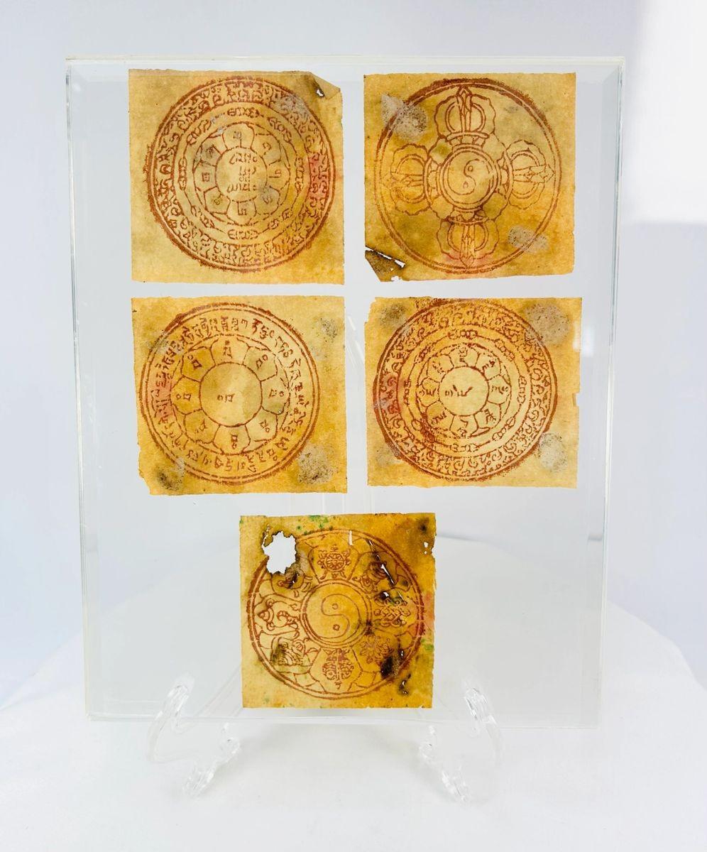 Tibetan astrological yantra talismans printed in red ink on handmade paper, 19th–early 20th century