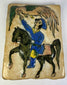 Detail view of cobalt blue and green glaze on a Qajar period Persian tile