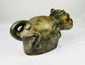 Moche dog-shaped ceramic vessel finely sculpted facial features dark slip coating