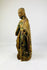 17th–18th century religious folk art statue in carved wood, displaying cracks, aged patina, and faded paint