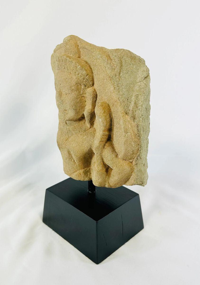 12th-century Khmer Empire stone fragment depicting Padmapani (Avalokitesvara), bodhisattva of compassion