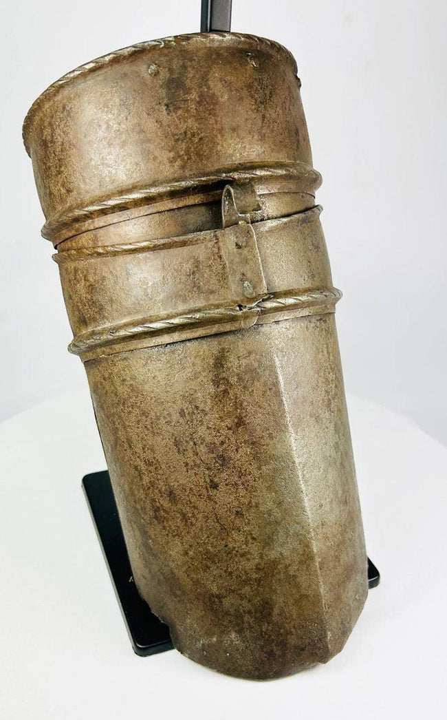 Antique Renaissance armor plate with aged surface and display mount
