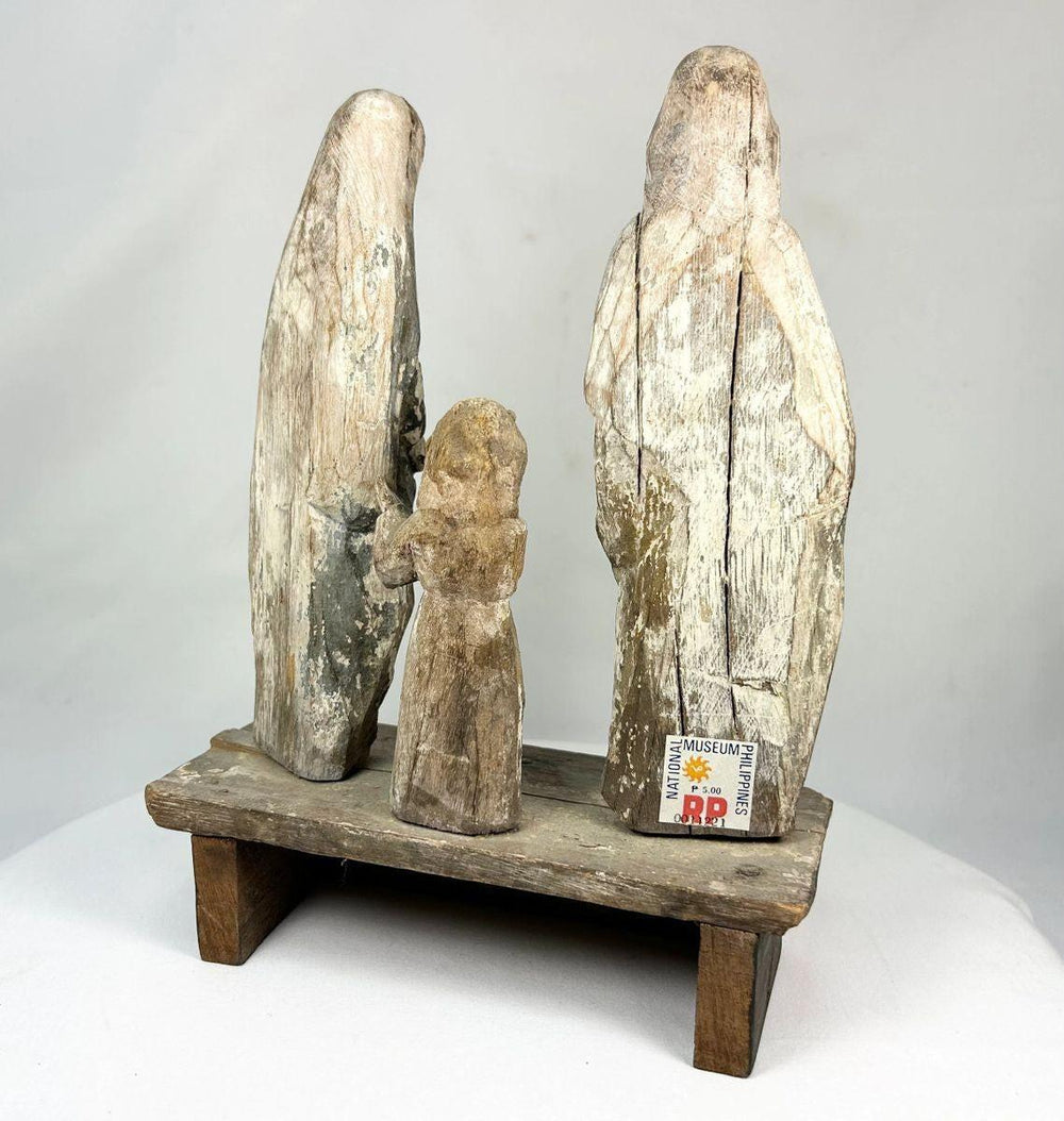 Hand-carved Spanish Colonial religious figures of Mary, Joseph, and Christ Child