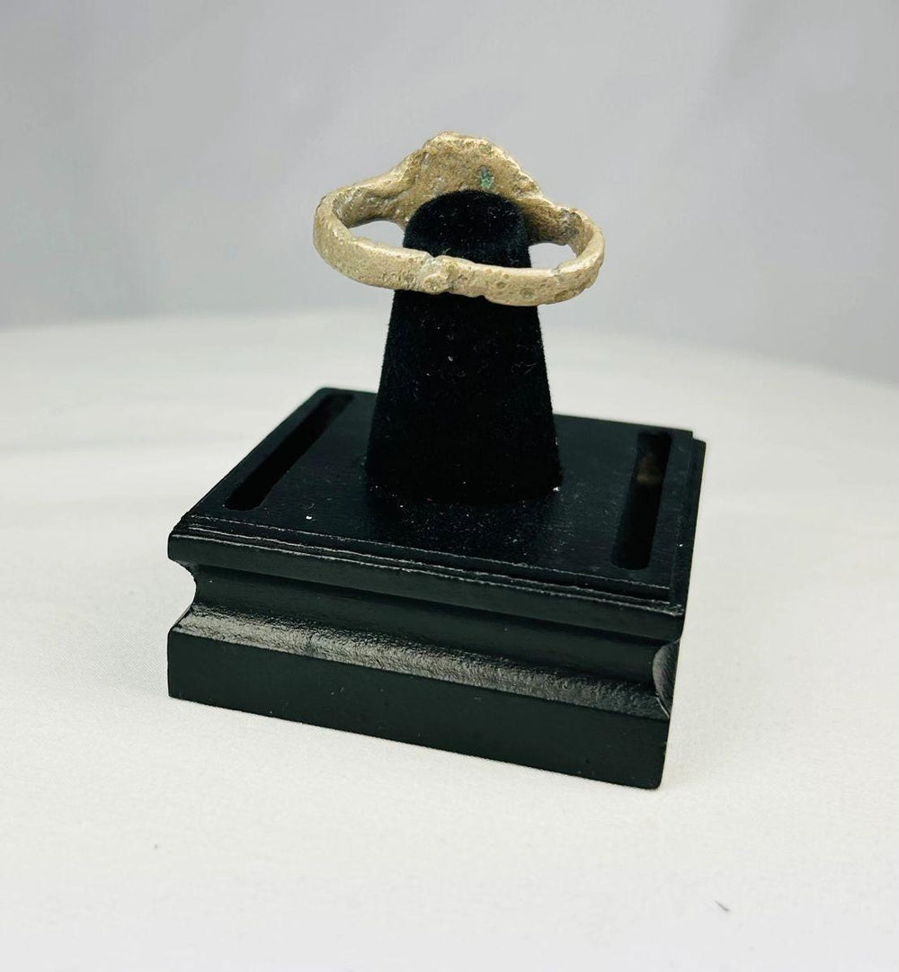 Sassanian bronze ring featuring predator-prey design symbolizing strength