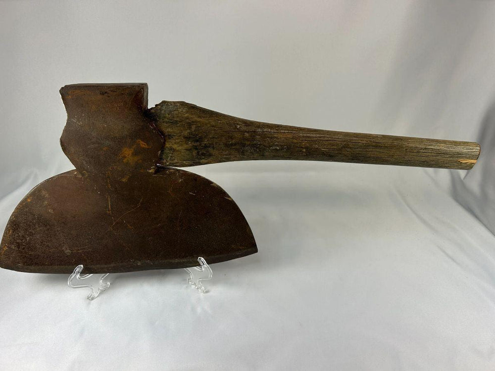 Antique M.H. Jones broadhead axe, 19th-century woodman’s tool with forged steel and flat reverse head