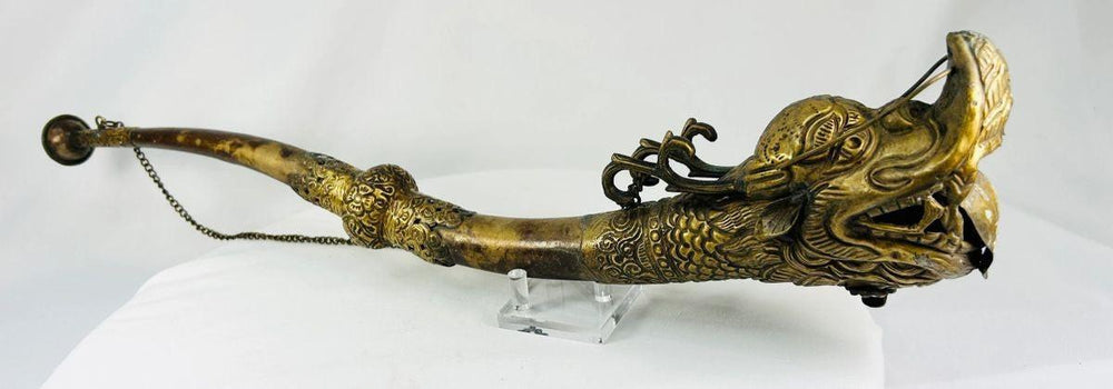 Tibetan bronze dragon-head trumpet symbolizing power and protection