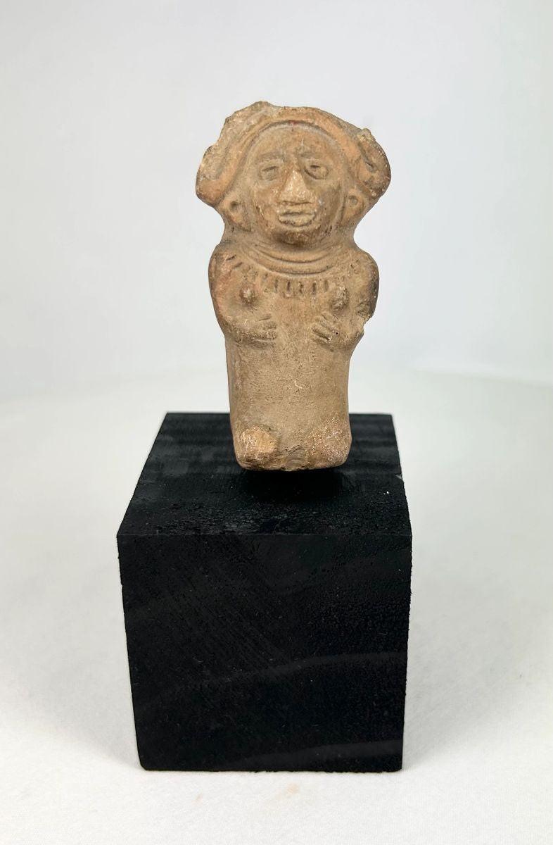 Pre-Columbian Veracruz seated female figurine with necklace and almond-shaped eyes