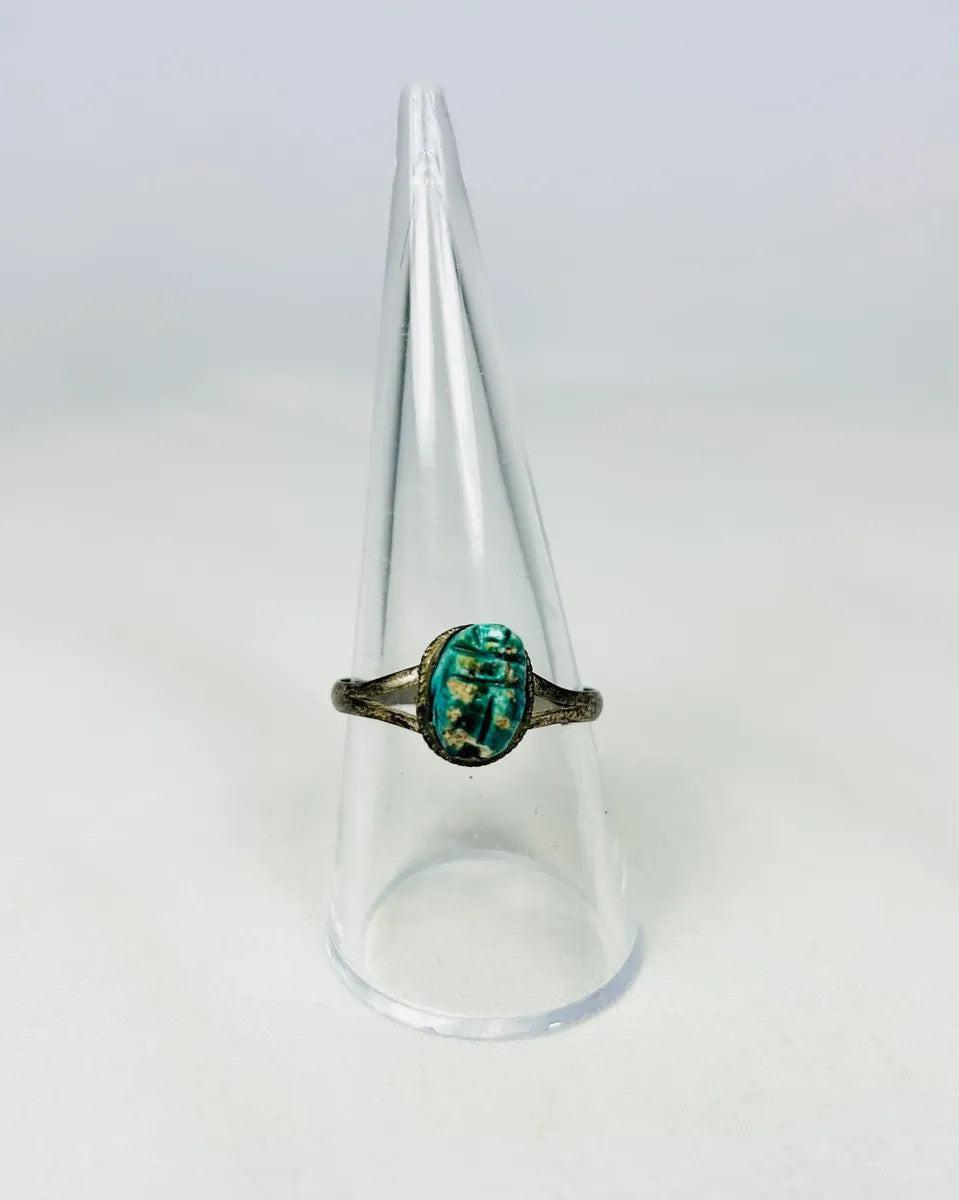 egyptian faience scarab ring with bronze mount artifact photo