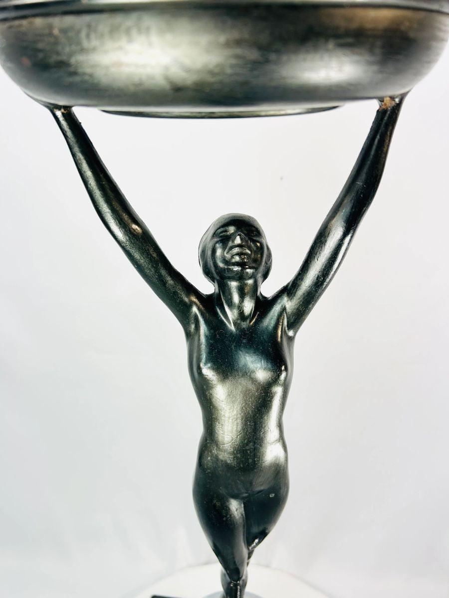 1925–1935 Frankart decorative stand with nude figure and circular tray