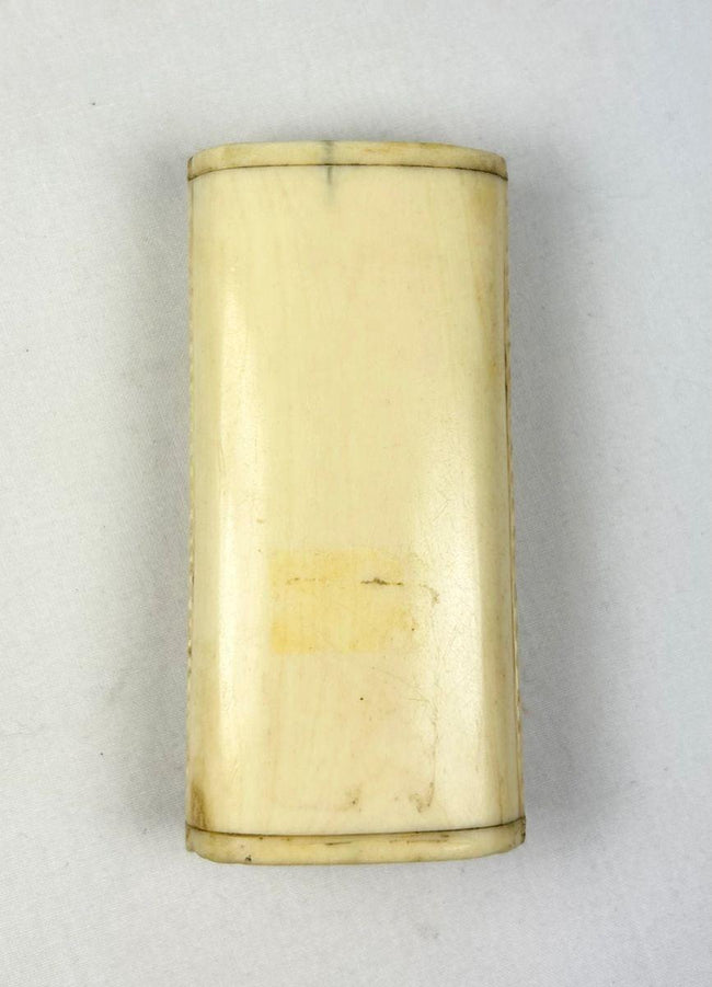 Antique Victorian bone snuff box with sepia portrait photographs set into the lid