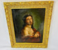 18th century European oil painting of Jesus Christ with Crown of Thorns in ornate gilt frame, antique devotional artwork.