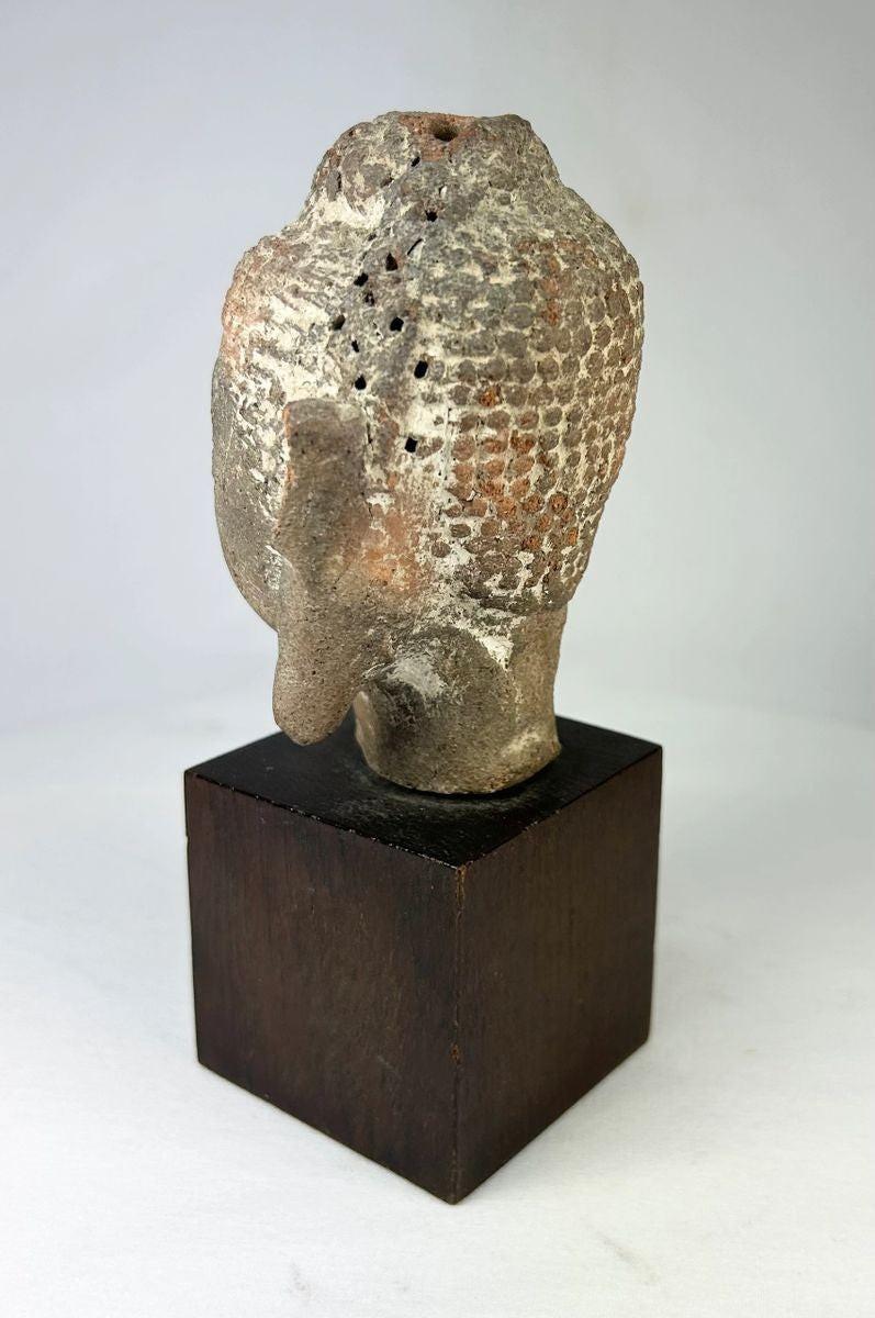 Early Buddhist terracotta Buddha head from Southeast Asia, likely Thailand or Cambodia