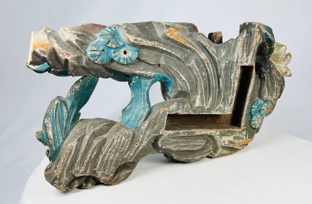 Rear view of a Qing Dynasty wooden Qilin carving with original lacquer and pigment traces