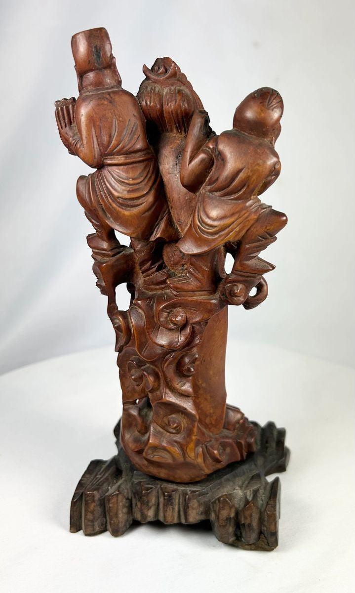 Hand-carved Qing Dynasty wood sculpture of fierce warrior immortal