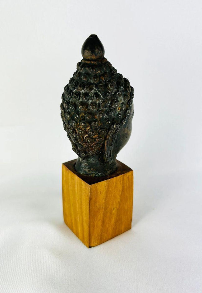 18th–19th century Thai or Burmese bronze Buddha head with dark natural patina