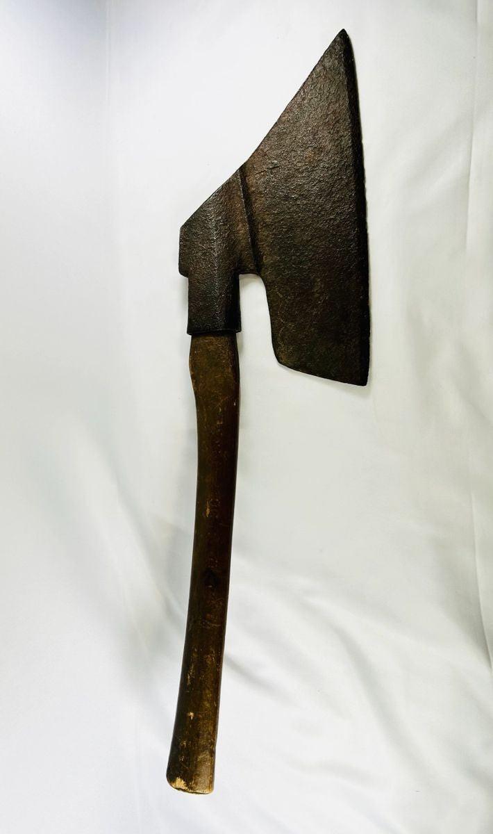 Vintage European iron axe leaf-shaped blade historical craftsmanship