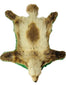 Top-down view of early 20th-century wolverine taxidermy rug showing full preserved hide, head, limbs, and distinctive fur markings on white background – Relic and Rarity.