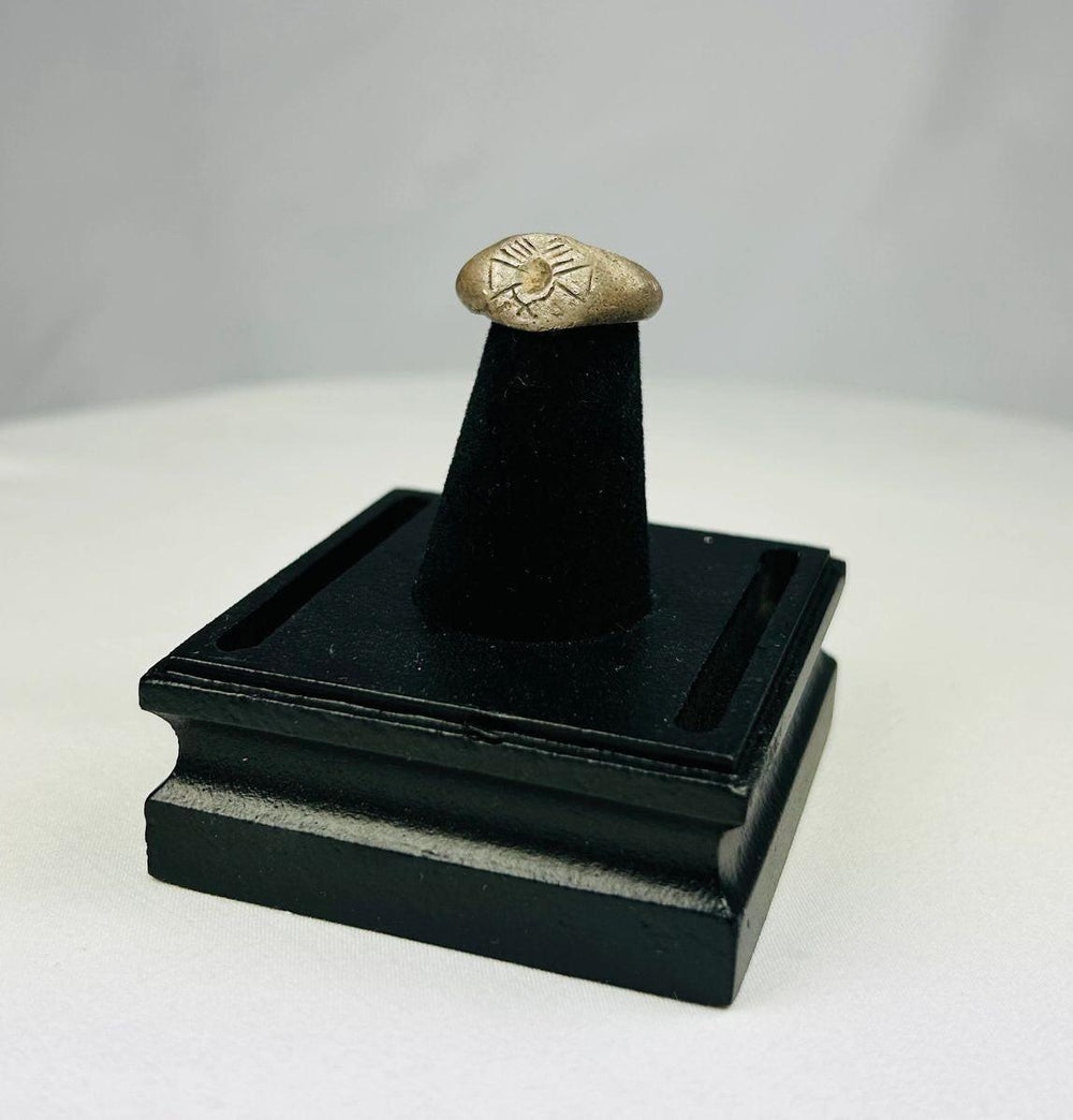 Antique silver ring with thin rounded band and natural aged patina